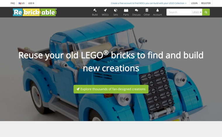 rebrickable homepage screenshot